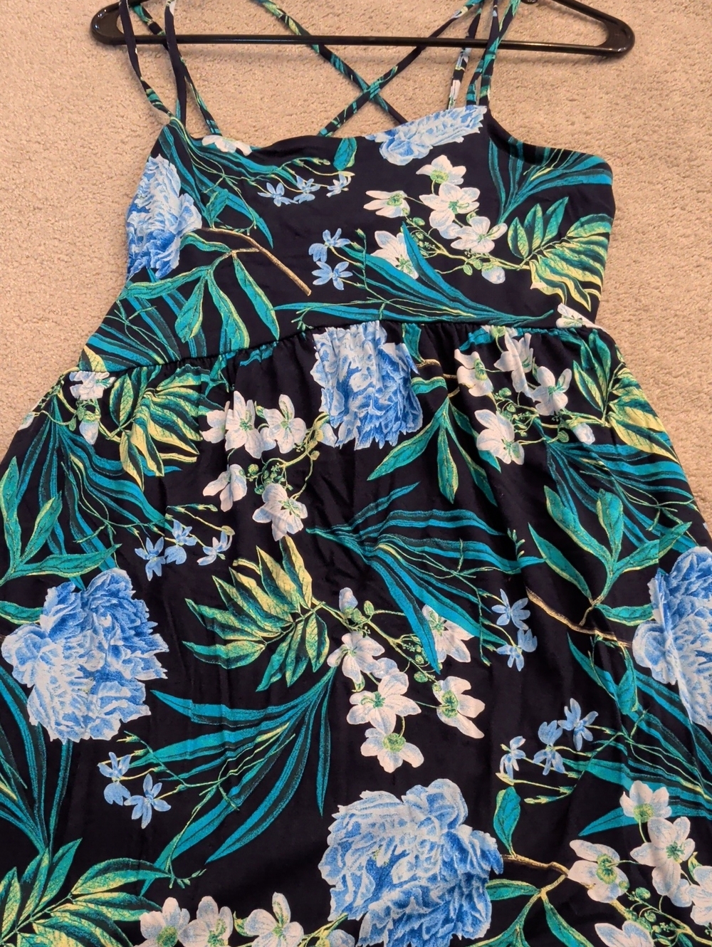 Woman Black Floral Sundress with Blue & Green Print